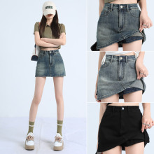 Authentic summer anti glare denim short skirt A-line skirt