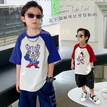 Boys short sleeved contrasting raglan sleeves color changing Ultraman Xia