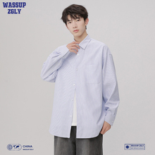 WASSUP ZGLY Japanese Blue and White Striped Shirt Men's Long sleeved Spring/Summer Fashion Brand Loose Casual Shirt Coat