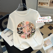 高级感国风刺绣盘扣短袖t恤女夏设计感小众独特超好看新中式上衣