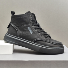 Top layer cowhide high top black board shoes for men