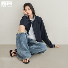 对白美式休闲短款棒球服外套女