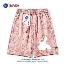 NASA Co branded Pink Big White Goose Shorts for Boys and Girls Summer Thin Sports Cute Duck Ice Silk 5-point Middle Pants