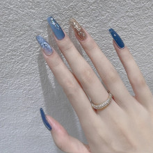 Wearing nail polish in autumn and winter, finished nail art, haze and rain blue wearable style, gentle customization of Japanese internet famous pregnant woman nail patches