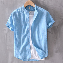 Small fresh stand up collar Japanese retro art half sleeved shirt