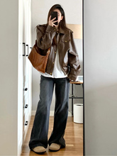 Vintage Hong Kong style chic brown leather jacket