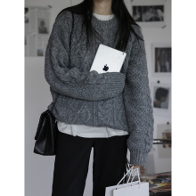 High quality grey Fried Dough Twists pullover sweater for women