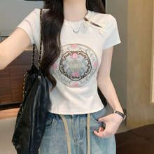 Heavy Industry Embroidered Short sleeved T-shirt for Women 2024