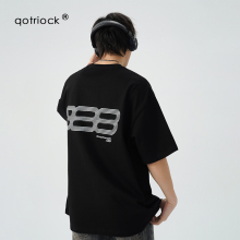 QOTRIOCK280g Heavyweight Runway Graphic Short sleeved Men's Summer Loose Cotton Trendy Minimalist Half Sleeved T-shirt