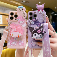 Suitable for Apple 15 promax phone case, new girl cartoon Kuromi iPhone 14 cute Melody crossbody strap, 14plus full package soft silicone anti drop i14pro protective case