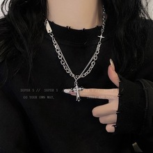 Double layered cross necklace, versatile sweater chain