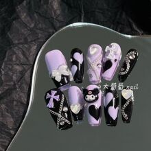 Fake Nail Patch Kuromi Black Purple Spicy Nail Patch Sanrio Wearing Nail