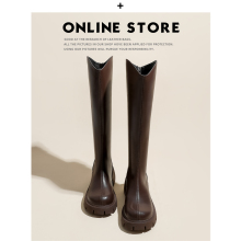 Bu'er Shoe Shop V-notch design thick heel genuine leather long boots