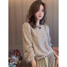 Super beautiful western-style soft and lazy style sequin knit sweater