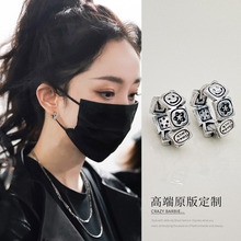 Star style retro silver smiling face earrings