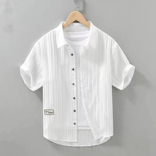 Wrinkle texture ice silk casual loose short sleeved shirt for men