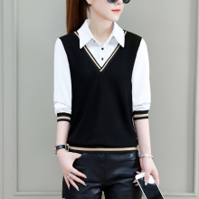 Slim fit high-end long sleeved fake two-piece shirt T-shirt