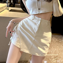 Sexy Spicy Girl Pleated Denim Short Skirt Women's Summer New Style Strap Small Body Skirt Irregular A-line Wrapped Hip Skirt Pants