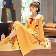 纯棉睡裙女春秋季长袖睡衣全棉薄款学生可爱连衣裙公主风家居服夏