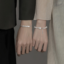 Camellia couple bracelet, a pair of silver bracelets for couples, female love token commemorative gift for male girlfriend