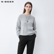 Ribbed Round Neck Drop Shoulder Sleeves Knitted Shirt s.deer