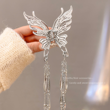 New Chinese style butterfly tassel hair clip with half zip curled hair clip