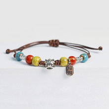 Cute and cool little lion bracelet China-Chic style retro ceramic men and women's hand rope weaving lucky hand string new versatile