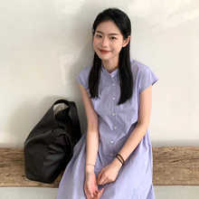 慵懒休闲风短袖连衣裙紫色长裙