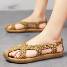 Summer breathable imitation grass woven sandals for men and women on the beach