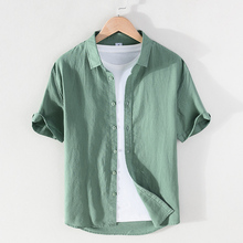Summer linen shirt men's short sleeved loose thin style trendy brand