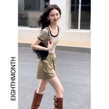EM August Short sleeved Shoulder T-shirt for Women's Summer Style Design Feeling Small, Sweet and Spicy Versatile, Slimming Short Top Minimalist