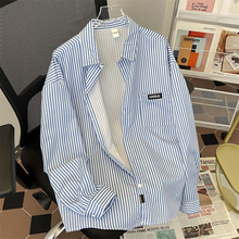 Spring and Autumn Vertical Stripe Long sleeved Shirt for Men