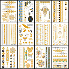 A set of 12 waterproof beach gold and silver tattoo stickers