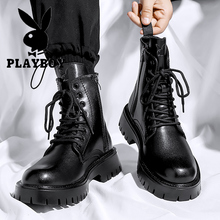 Playboy Boots for Men 2024 New Summer Black Martin Boots British Spring and Autumn Elevated Work Wear High Top Shoes