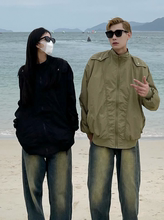 American trench coat men's standing collar outdoor couple jacket