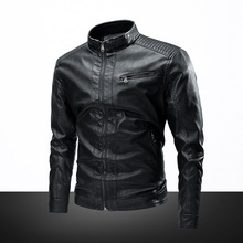 European and American motorcycle solid color standing collar leather jacket