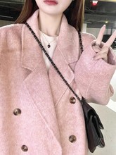 Pink double-sided cashmere coat for women's autumn and winter haute couture