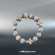 Cross pearl splicing bracelet with pearl retro for men and women