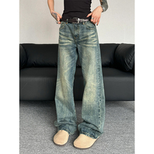 High Street Retro Washed Old Micro Ragged Jeans for Men