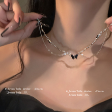 Dark Spicy Girl Double layered Butterfly Necklace Women's Lock