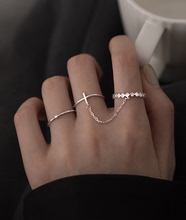 Cross Chain 925 Sterling Silver Ring Women's Diamond Geometric Inlaid Ins Small and Popular Opening Finger Ring