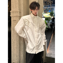 White deconstructed shoulder pad shirt for men's high-end feel