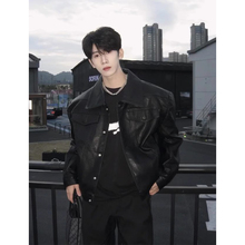 Black short leather jacket, men's fashion, high-end feeling, ruffian and handsome