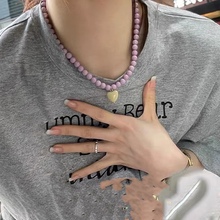 Korean niche design colorful beaded heart necklace