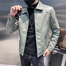 Slim fit fashion label plush leather jacket motorcycle lapel