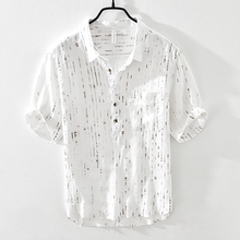 Japanese retro cotton linen T-shirt linen shirt