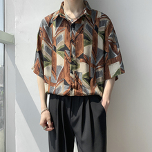 Summer graffiti printed short sleeved shirt for men's versatile loose ins top, Korean version trendy and handsome casual shirt