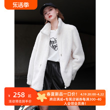 Tri color women's 2023 winter new drawstring standing neck windproof and environmentally friendly fur plush jacket loose fitting for women
