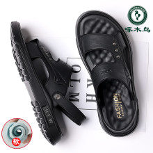 Woodpecker Sandals for Men's Summer New Genuine Leather Outdoor Casual Beach Shoes for Men's Anti slip Soft Sole Dual purpose Slippers Trend