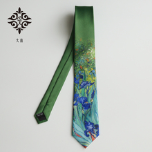 Da Xi Van Gogh Oil Painting Green Iris Tie Retro